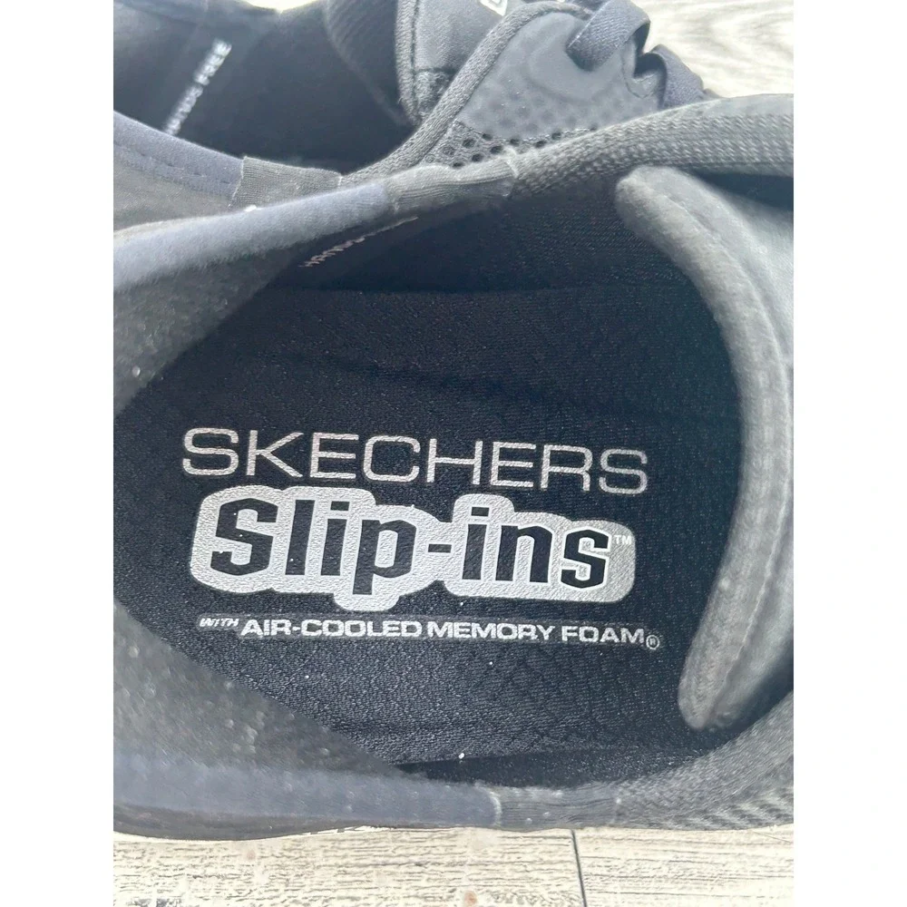 Skechers GoWalk Slip-Ins Women 8 Black White Mesh Walking Shoes 124836W Wide Fit